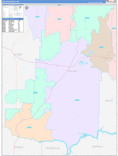 Phillips County, MT Zip Code Map