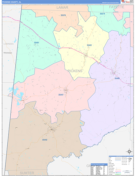 Pickens County, AL Zip Code Map