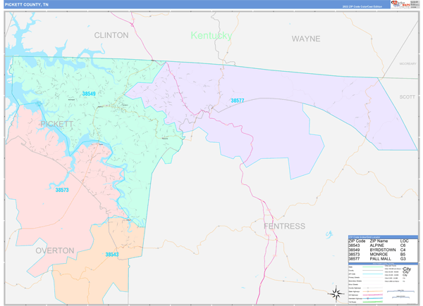 Pickett County Digital Map Color Cast Style