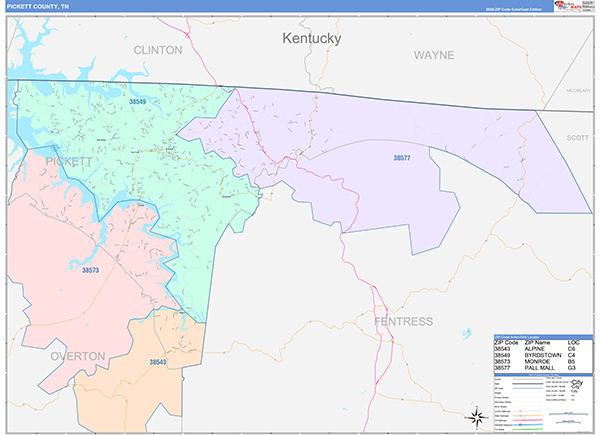 Pickett County, TN Zip Code Map