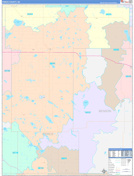 Pierce County, ND Wall Map Color Cast Style