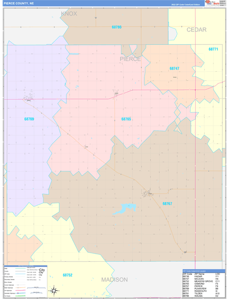 Pierce County Wall Map Color Cast Style