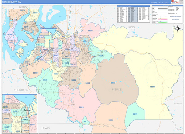 Pierce County Wall Map Color Cast Style