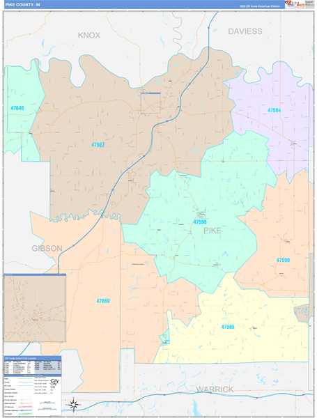 Pike County, IN Map Color Cast Style
