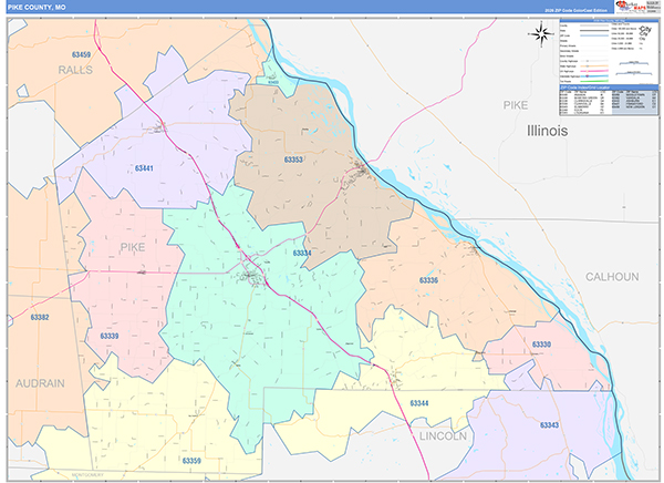 Pike County, MO Map Color Cast Style