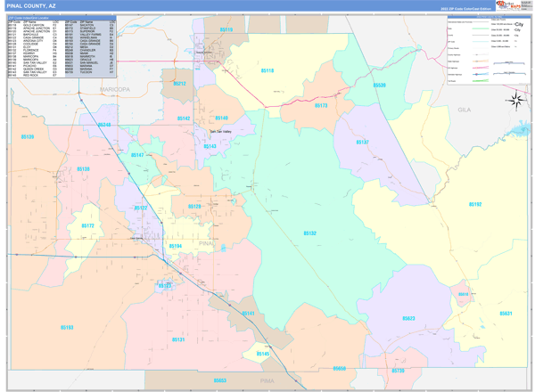 Pinal County Wall Map Color Cast Style