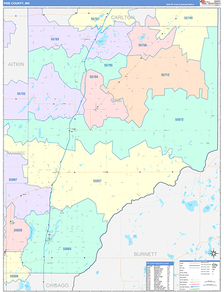 Pine County, MN Zip Code Map