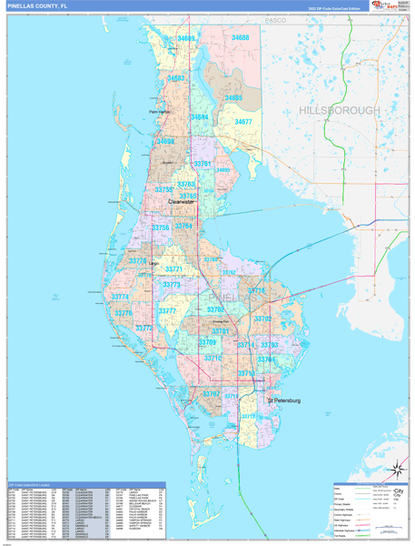 Pinellas County, FL Wall Map Color Cast Style by MarketMAPS - MapSales