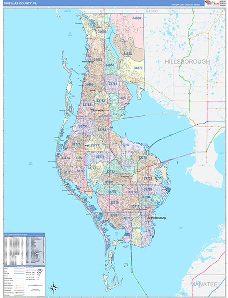 Pinellas County Wall Map Color Cast Style
