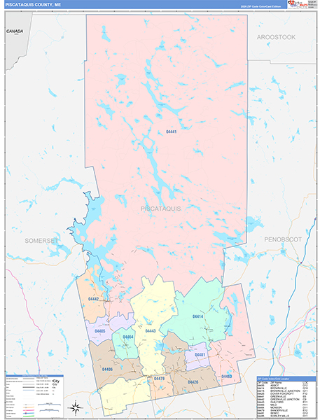 Piscataquis County, ME Wall Map Color Cast Style