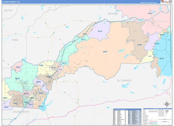 Placer County, CA Map Color Cast Style