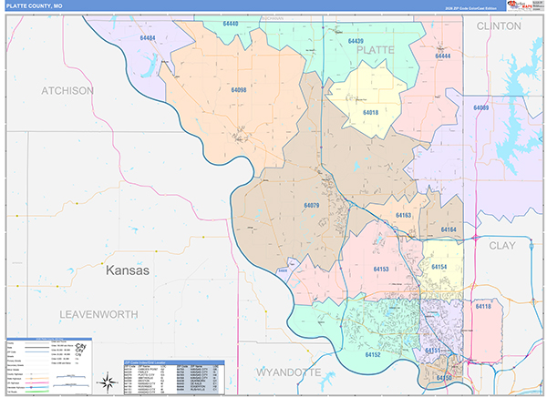 Platte County Wall Map Color Cast Style