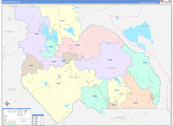 Plumas County, CA Map Color Cast Style