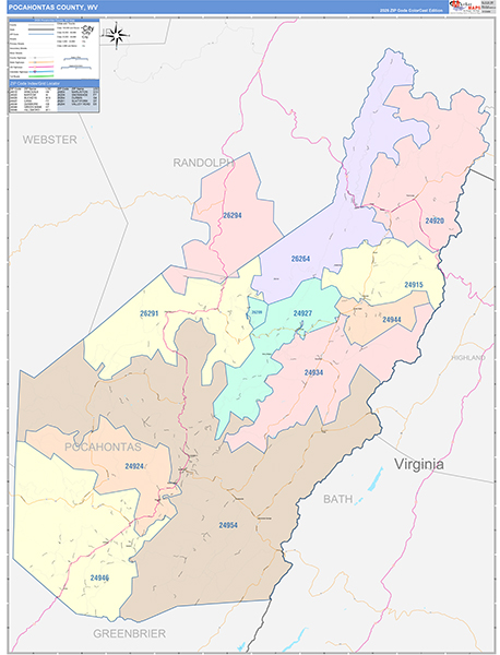 Pocahontas County, WV Zip Code Map