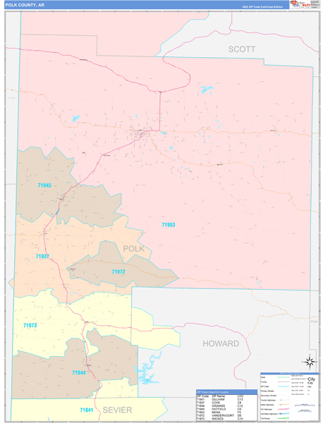 Polk County, AR Zip Code Map