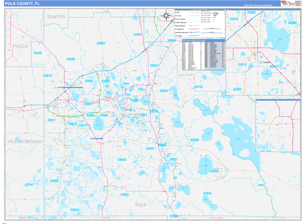 Polk County, FL Wall Map Color Cast Style