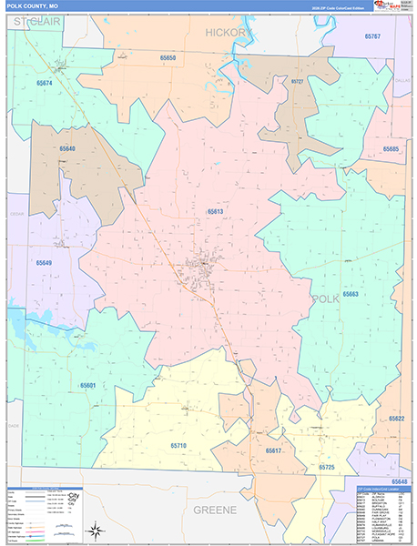 Polk County, MO Map Color Cast Style