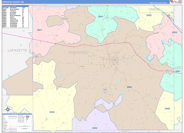 Pontotoc County, MS Zip Code Map