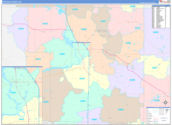 Portage County, WI Zip Code Map