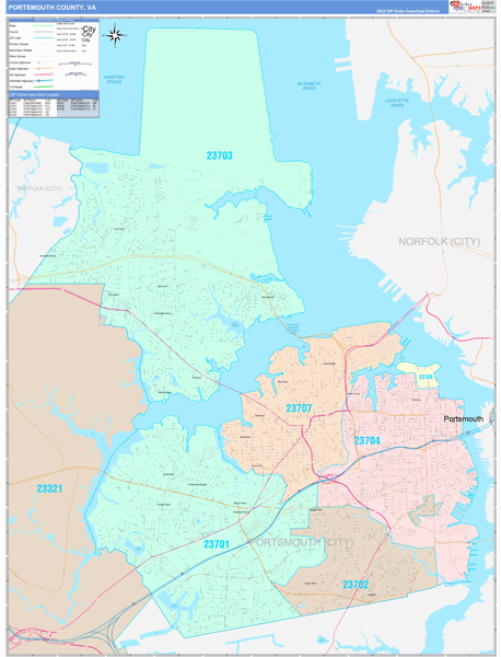Portsmouth County Digital Map Color Cast Style