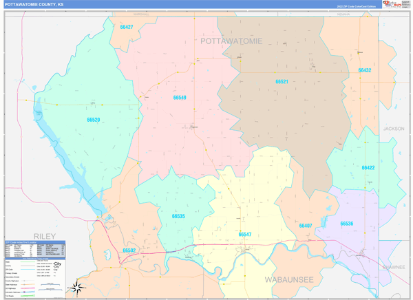 Pottawatomie County Digital Map Color Cast Style