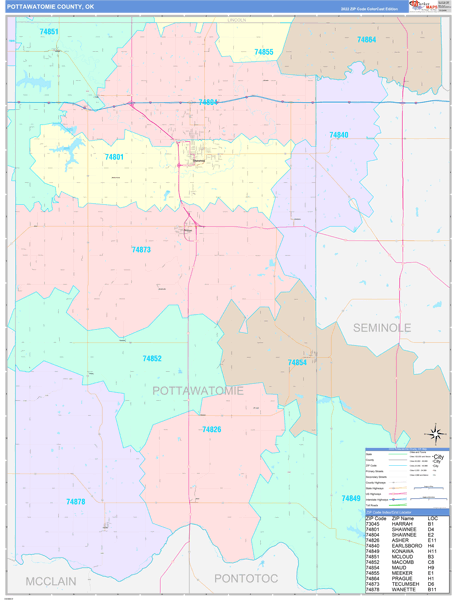 Pottawatomie County, OK Wall Map