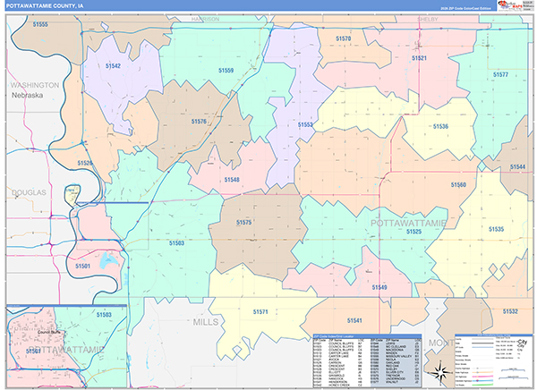 Pottawattamie County, IA Zip Code Map