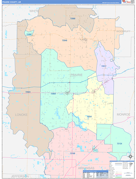 Prairie County, AR Zip Code Map