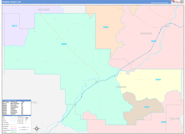 Prairie County, MT Zip Code Map