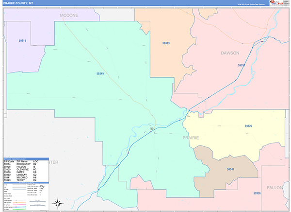 Prairie County, MT Zip Code Map