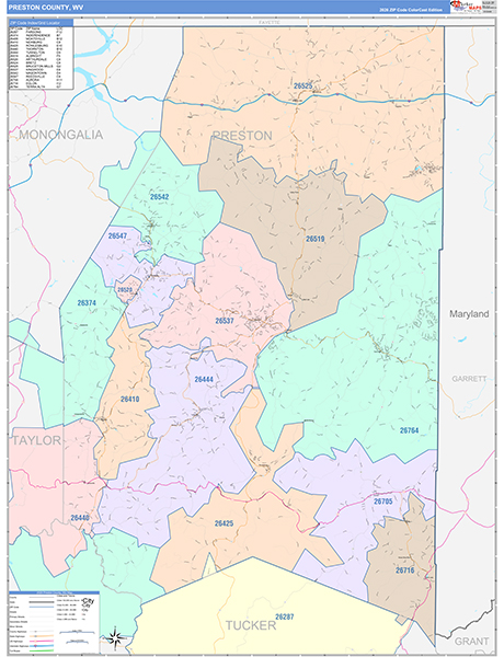 Preston County, WV Zip Code Map