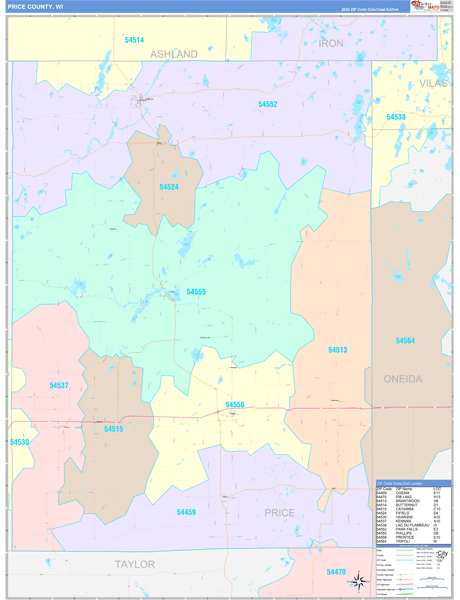 Price County Digital Map Color Cast Style