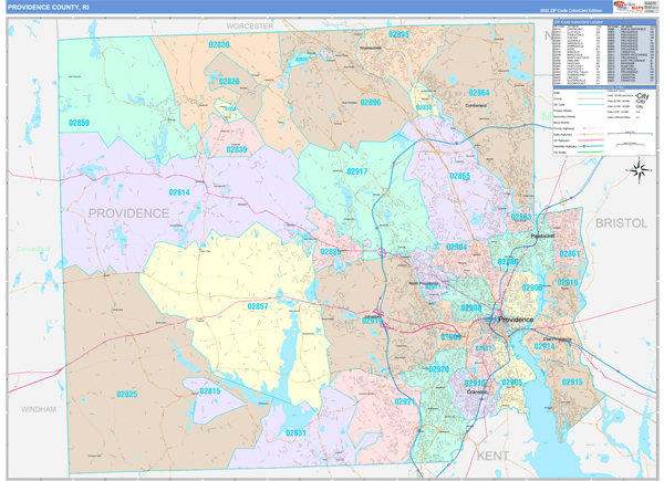 Providence County Digital Map Color Cast Style