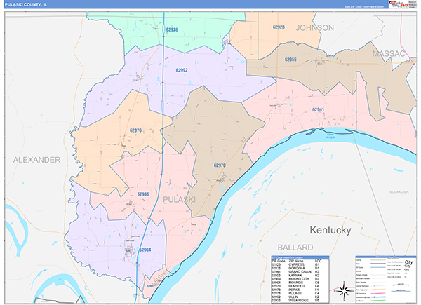 Pulaski County, IL Zip Code Map
