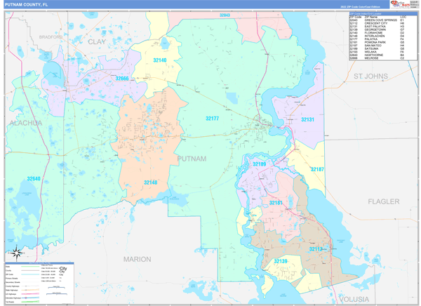 Putnam County, FL Wall Map Color Cast Style by MarketMAPS