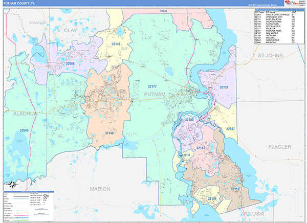 Putnam County, FL Zip Code Map