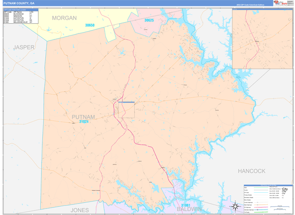Putnam County, GA Wall Map Color Cast Style