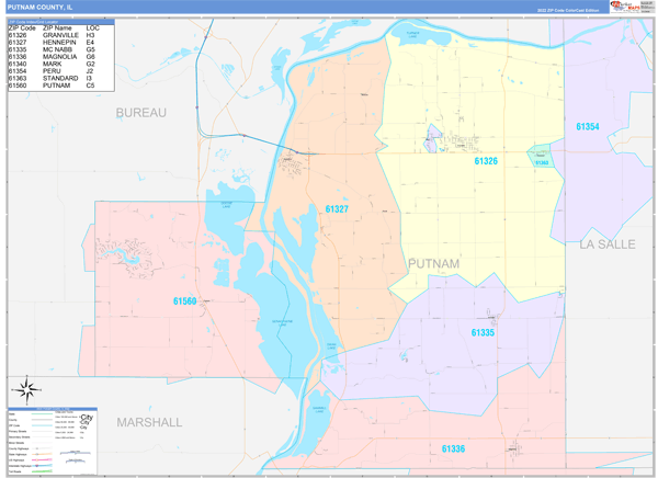 Putnam County, IL Wall Map Color Cast Style