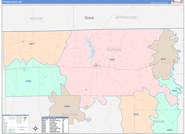 Putnam County, MO Map Color Cast Style