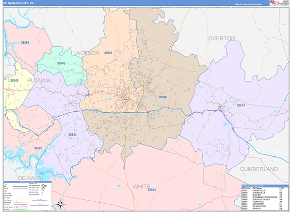 Putnam County, TN Zip Code Map