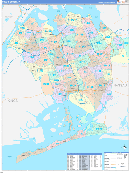 queens-county-ny-zip-code-wall-map-basic-style-by-marketmaps-mapsales