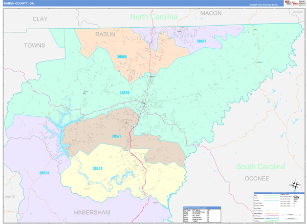 Rabun County Wall Map Color Cast Style