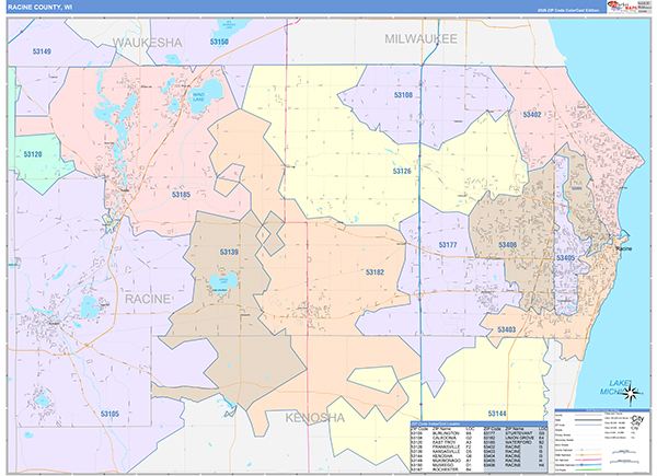 Racine County, WI Wall Map