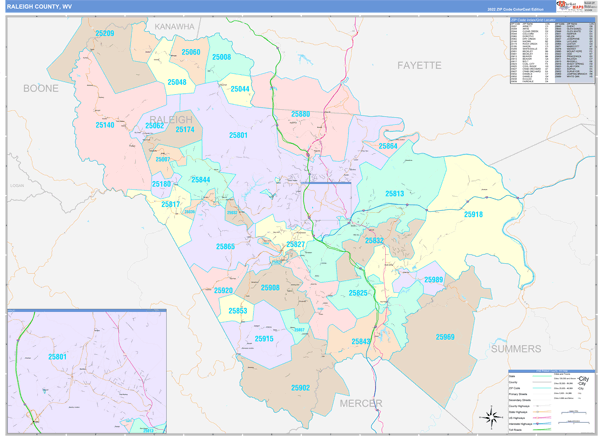 Raleigh County Digital Map Color Cast Style