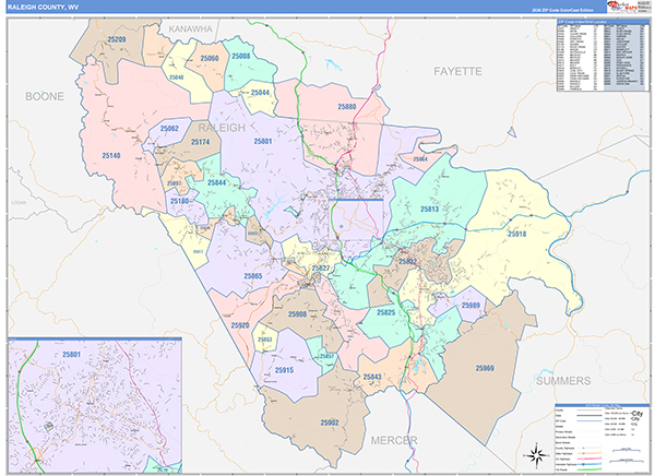 Raleigh County, WV Zip Code Map