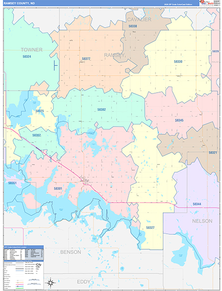 Ramsey County, ND Wall Map Color Cast Style