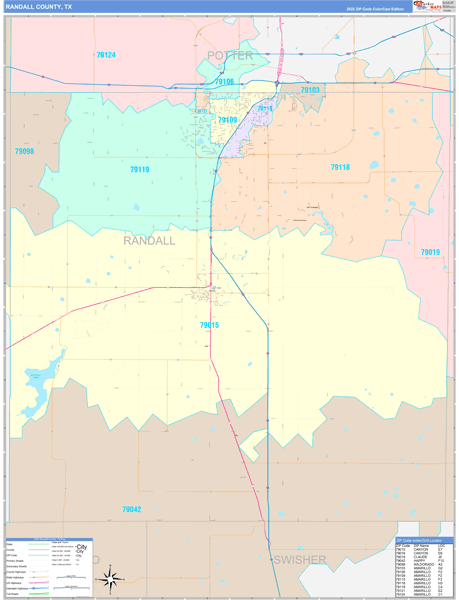 Randall County, TX Wall Map Color Cast Style