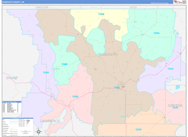 Randolph County Wall Map Color Cast Style
