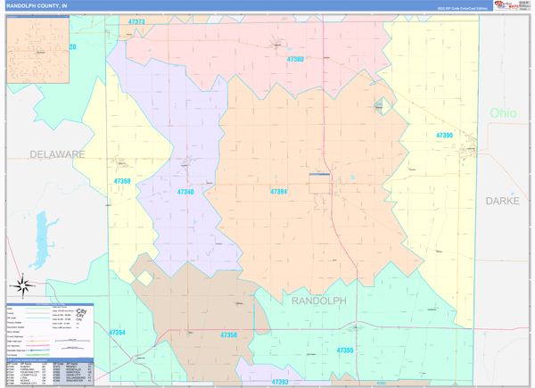 Randolph County, IN Zip Code Map