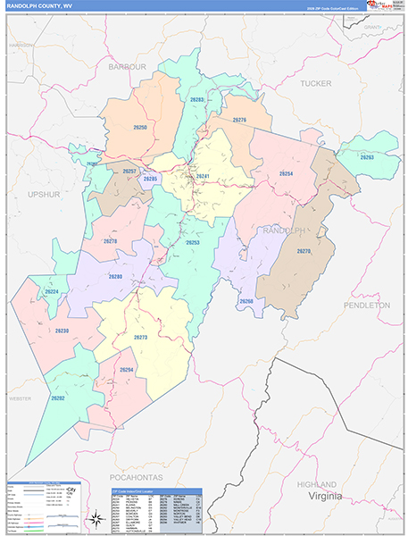 Randolph County, WV Zip Code Map